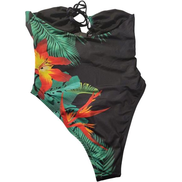 NWT Frederick's of Hollywood Coabarita Cutout One Piece Swimsuit Tropical Size M - Picture 2 of 7